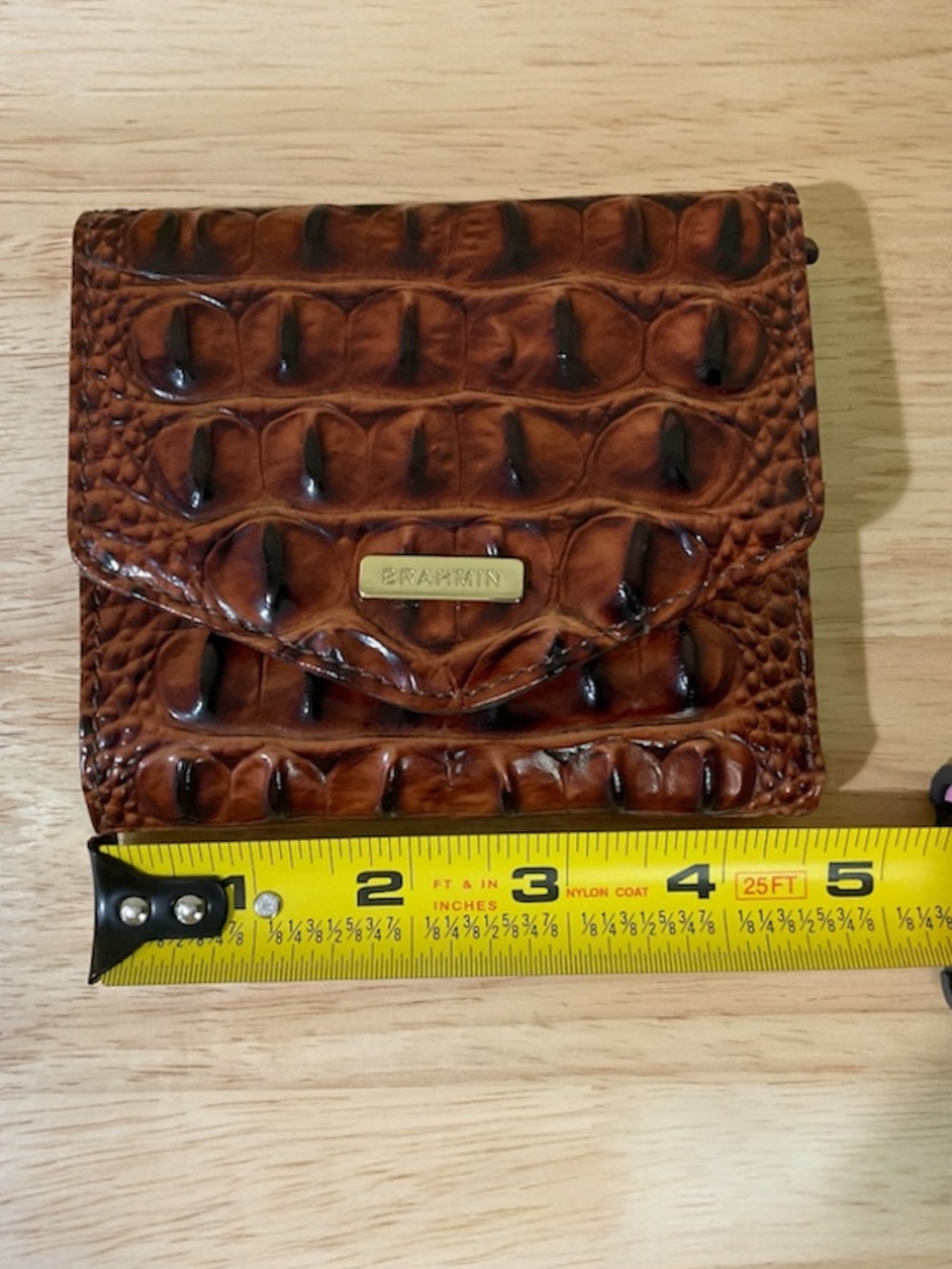 Brahmin Melbourne Pecan Brown Croc Embossed Leather Trifold Wallet - Picture 7 of 10